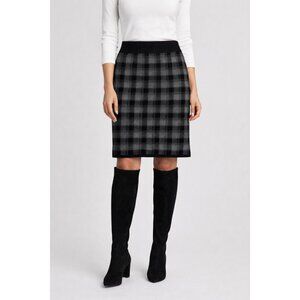 Adrienne Vittadini Black Grey Checkered Wool Blend Skirt S